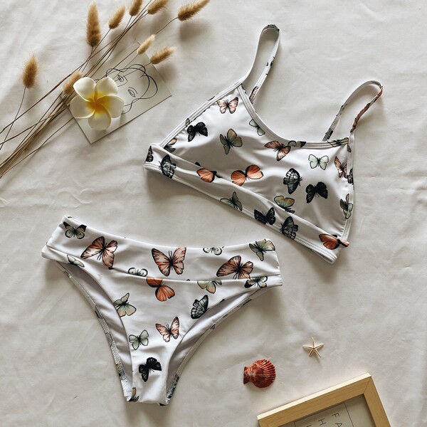 

Butterfly Print Bikini Swimsuit, White