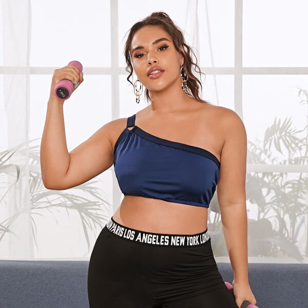 

Plus One Shoulder Sports Bra, Navy blue