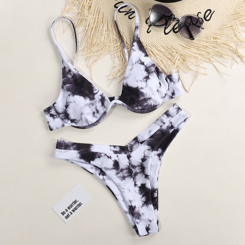 

Tie Dye Underwire High Leg Bikini Swimsuit, Multicolor