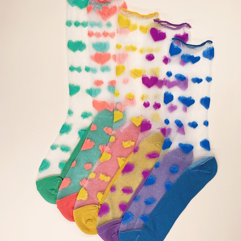 

5pairs Heart Pattern Mesh Socks, Multicolor