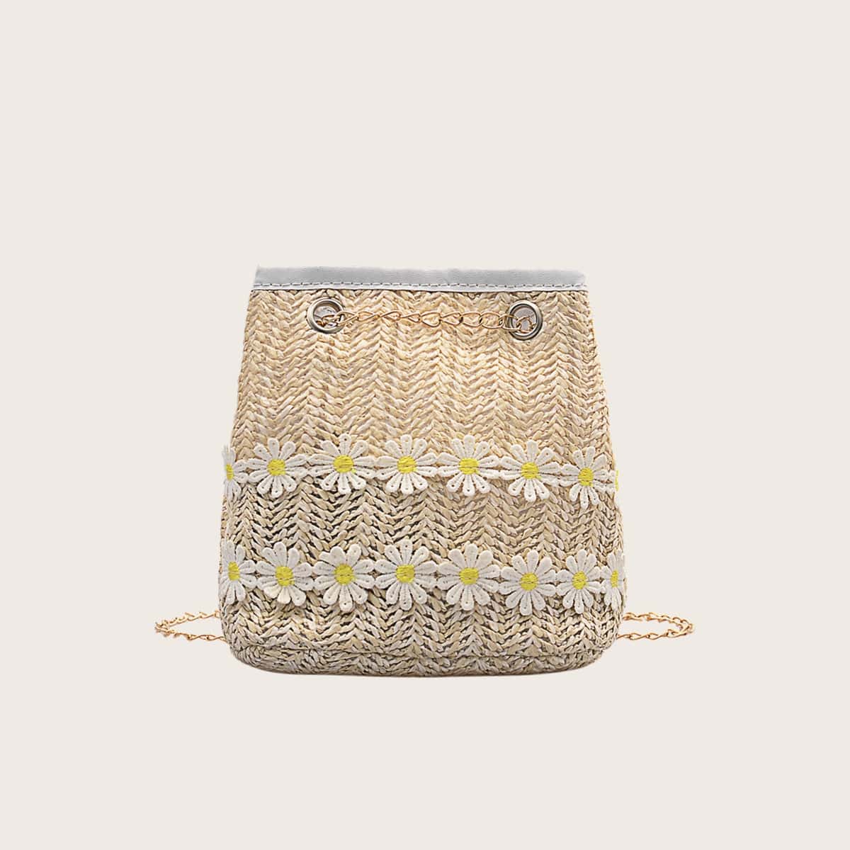 

Daisy Straw Crossbody Bag, Beige