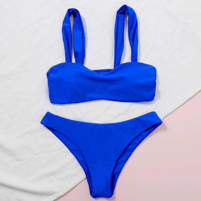 

Plain Square Neck Bikini Swimsuit, Blue