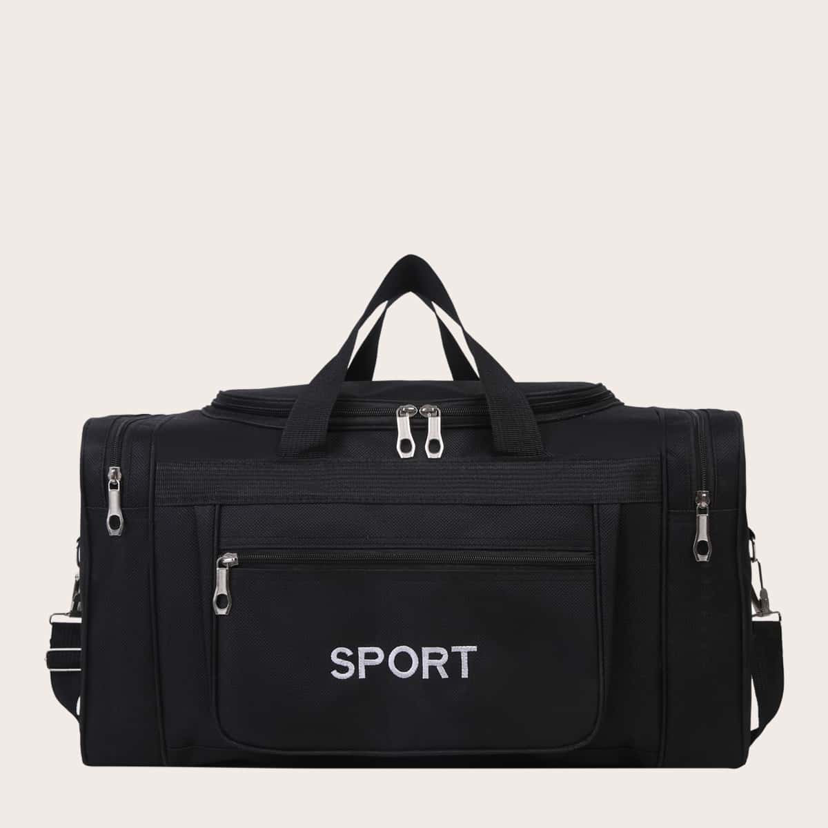 

Guys Letter Embroidered Large Capacity Travel Bag, Black