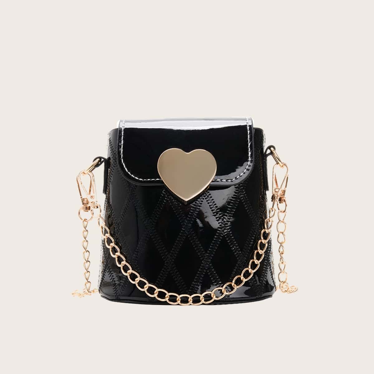 

Heart Chain Crossbody Bag, Black