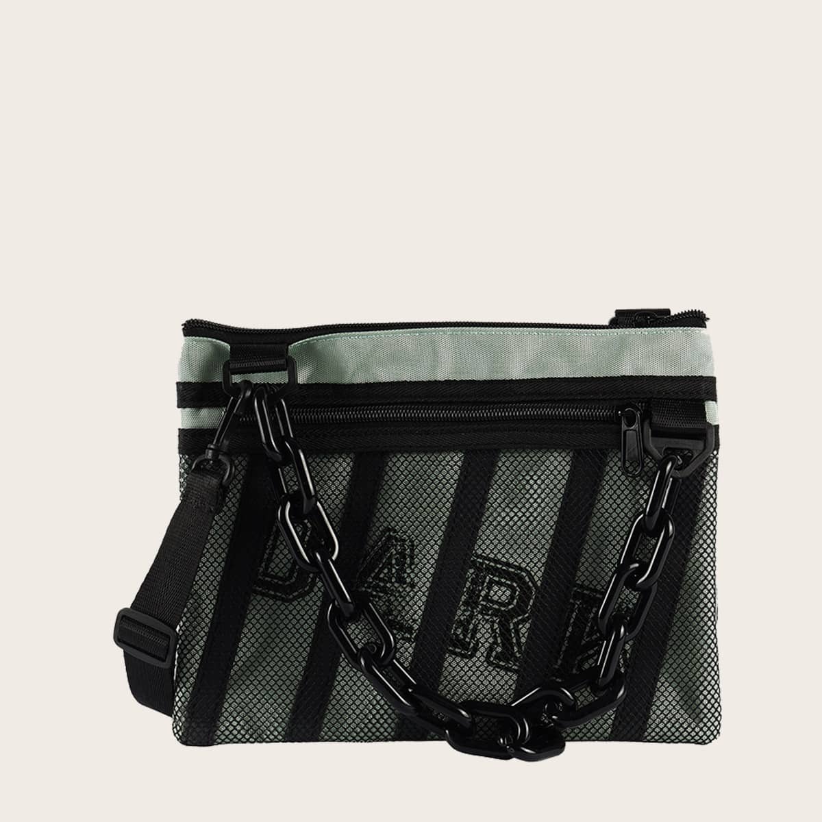 

Guys Chain Decor Contrast Mesh Crossbody Bag, Green