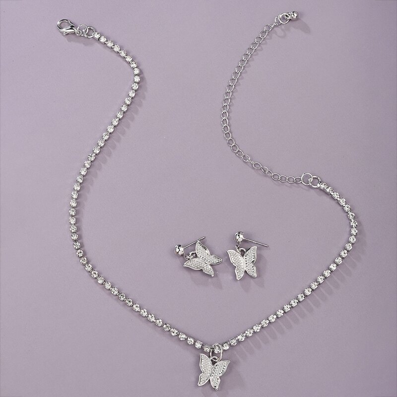 

3pcs Butterfly Charm Jewelry Set, Silver