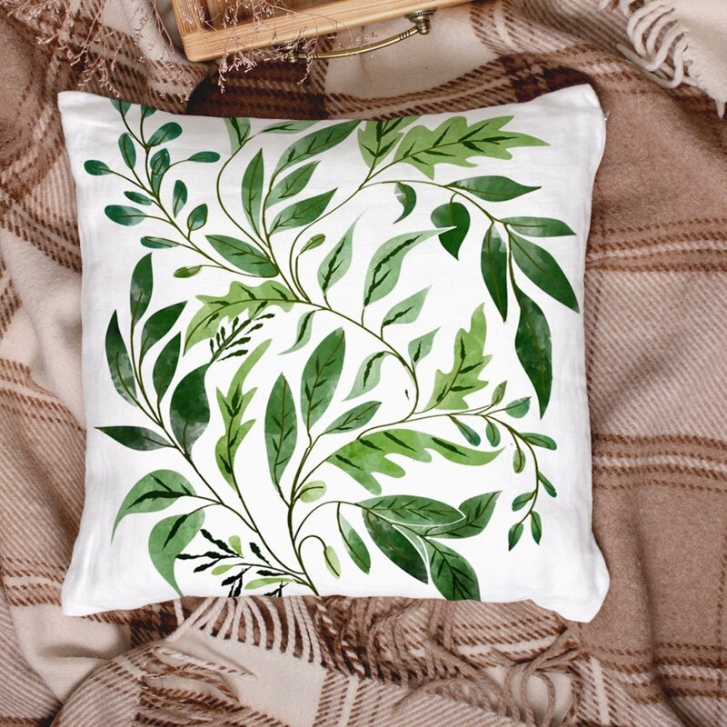 

Leaf Print Cushion Cover Without Filler, Multicolor
