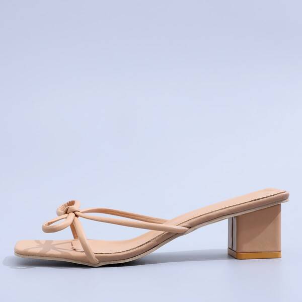 

Bow Decor Chunky Heeled Sandal Mules, Apricot