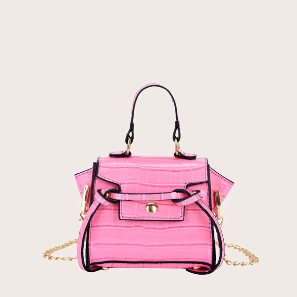 

Stone Embossed Top Handle Satchel Bag, Pink