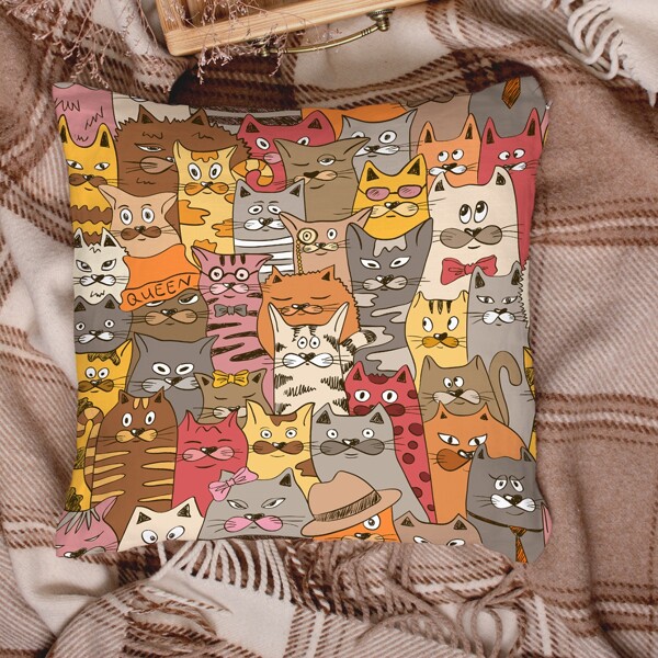 

Cat Print Cushion Cover Without Filler, Multicolor