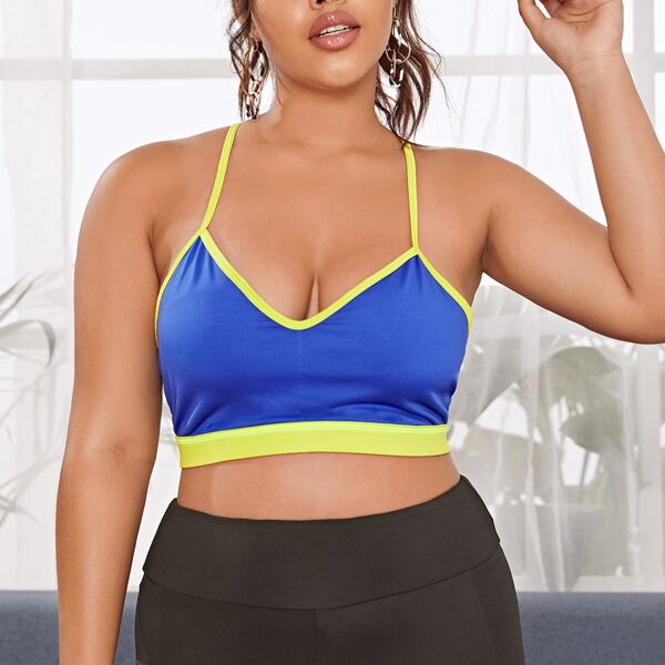 

Plus Contrast Binding Sports Bra, Blue