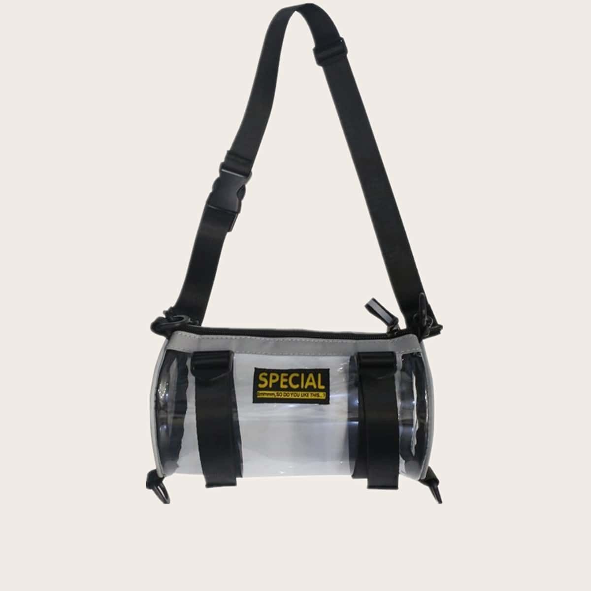 

Clear Cylinder Crossbody Bag, Black