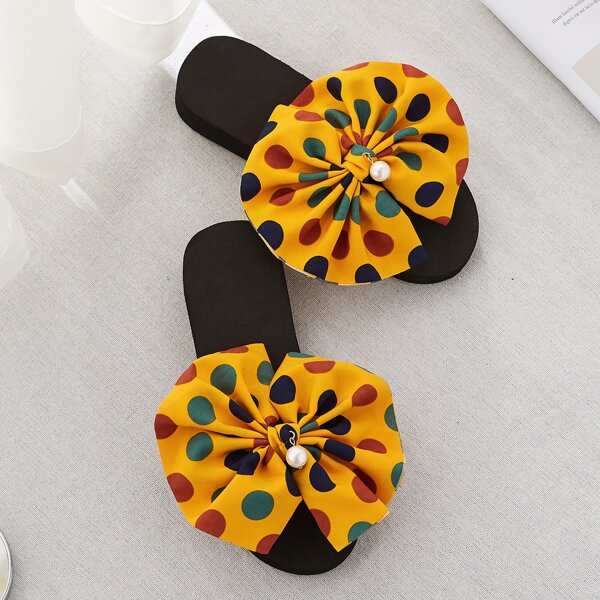 

Bow Decor Polka Dot Slippers, Yellow