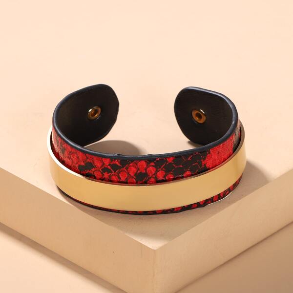 

Metal Decor Snakeskin Print Bracelet, Red