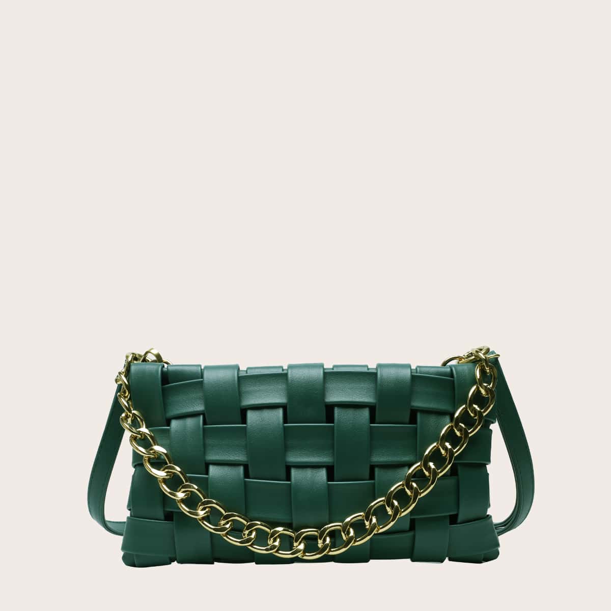 

Braided Tote Bag With Chain Handle, Green