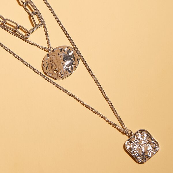 

Men Geometric Charm Layered Necklace, Gold