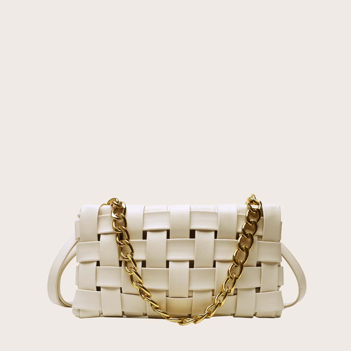 

Braided Tote Bag With Chain Handle, White