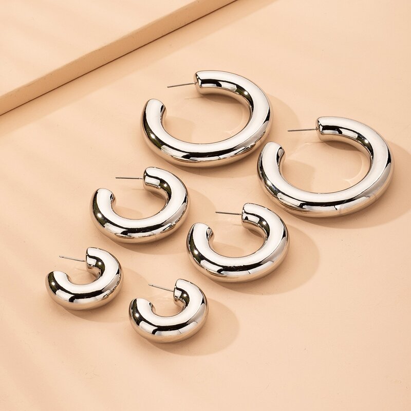 

3pairs Simple Cuff Hoop Earrings, Silver