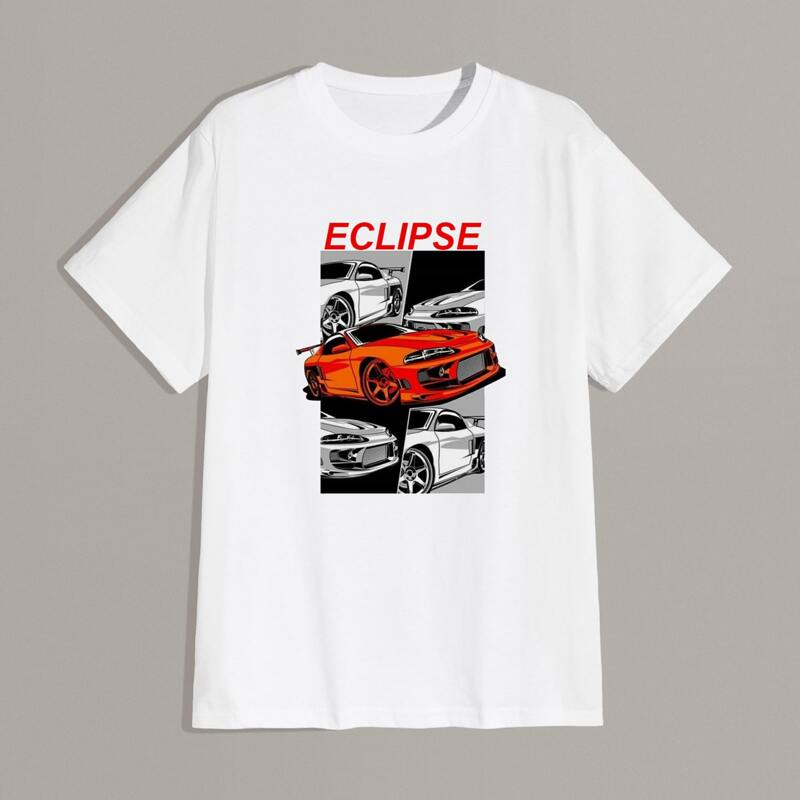

Men Car And Letter Graphic Tee, White