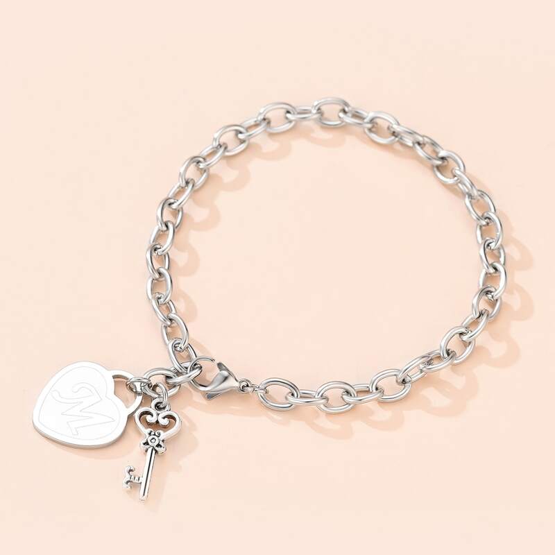 

Heart Charm Chain Bracelet, Silver