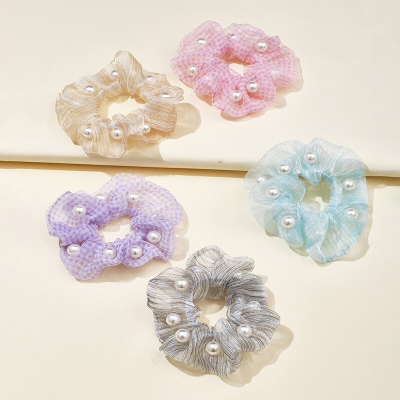 

5pcs Faux Pearl Decor Scrunchie, Multicolor