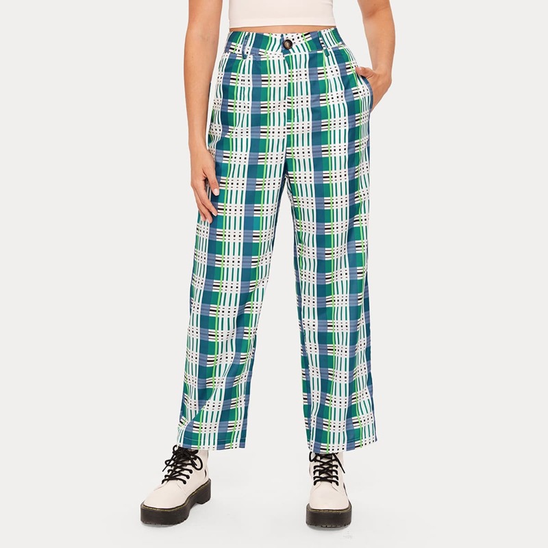 

Plaid Straight Leg Pants, Multicolor