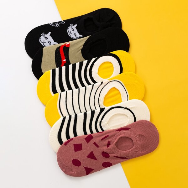 

6pairs Geometric Pattern Socks, Multicolor