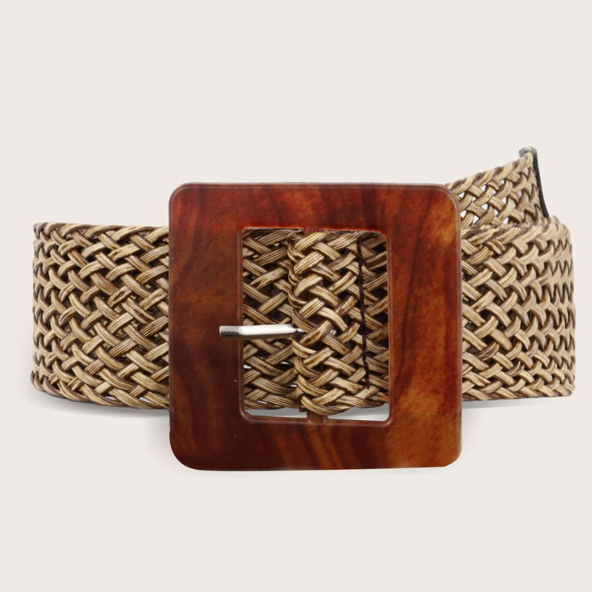 

Square Buckle Woven Belt, Camel