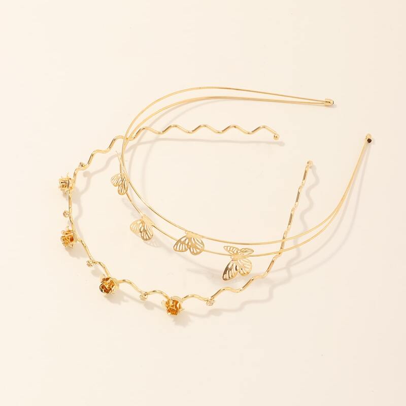 

2pcs Flower Decor Hair Hoop, Gold