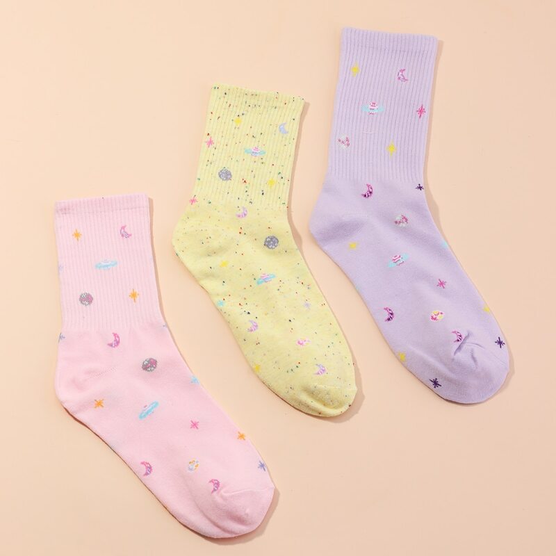 

3pairs Galaxy Pattern Socks, Multicolor