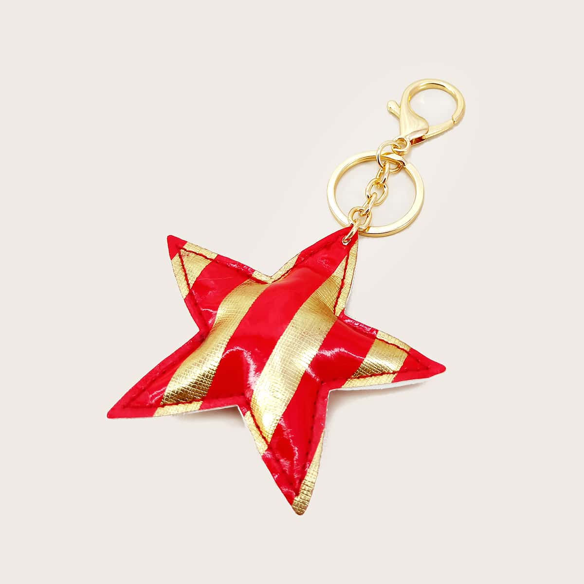 

Striped Star Charm Keychain, Red