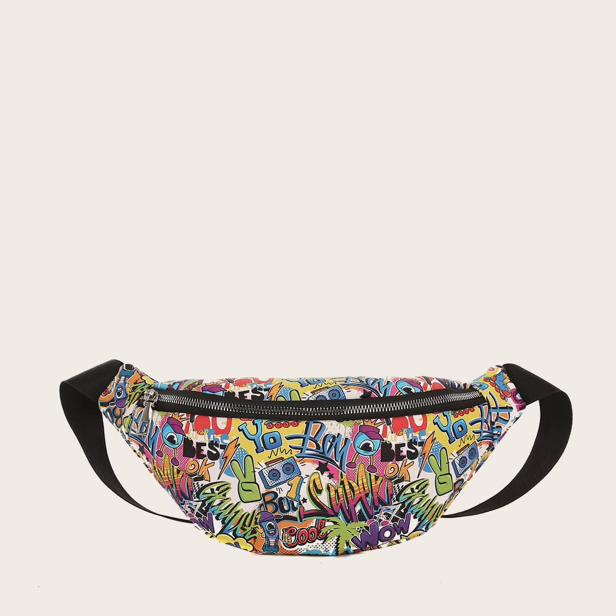 

Guys Cartoon Words Pattern Sling Bag, Multicolor