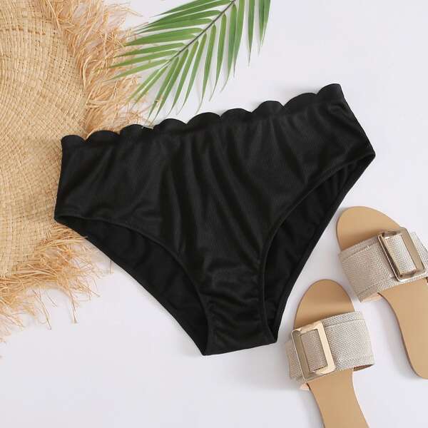 

Plus Rib Scallop Trim Bikini Panty, Black