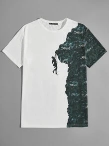 GENTILAND Men Figure and Mountain Print Tee - White - View 1