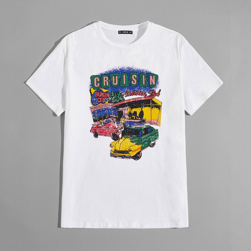 

Guys Car & Letter Print Tee, White