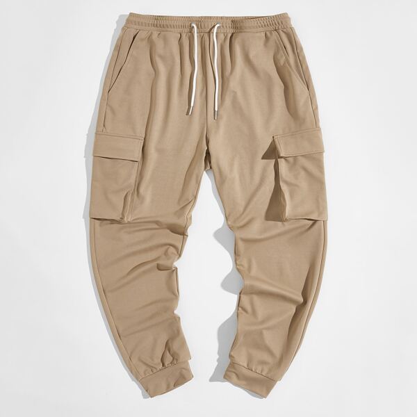 

Men Flap Pocket Drawstring Waist Sweatpants, Khaki