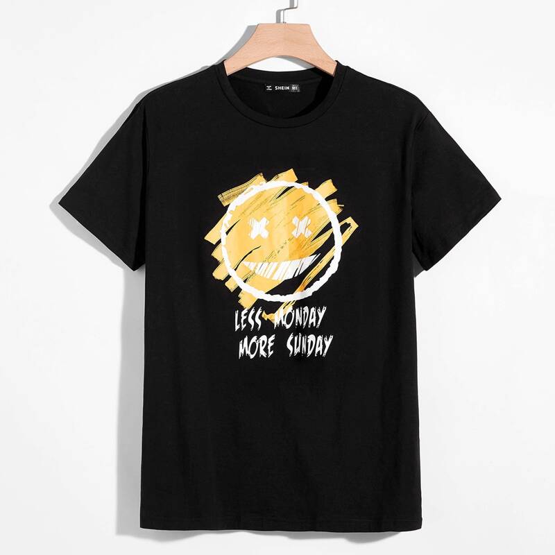 

Guys Cartoon and Slogan Print Tee, Black