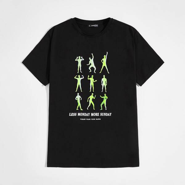 

Men Figure and Slogan Print Tee, Black