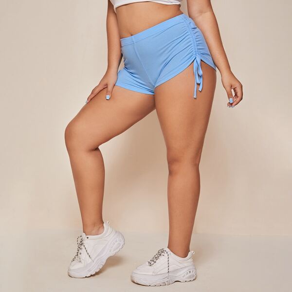 

Plus Solid Drawstring Side Shorts, Baby blue