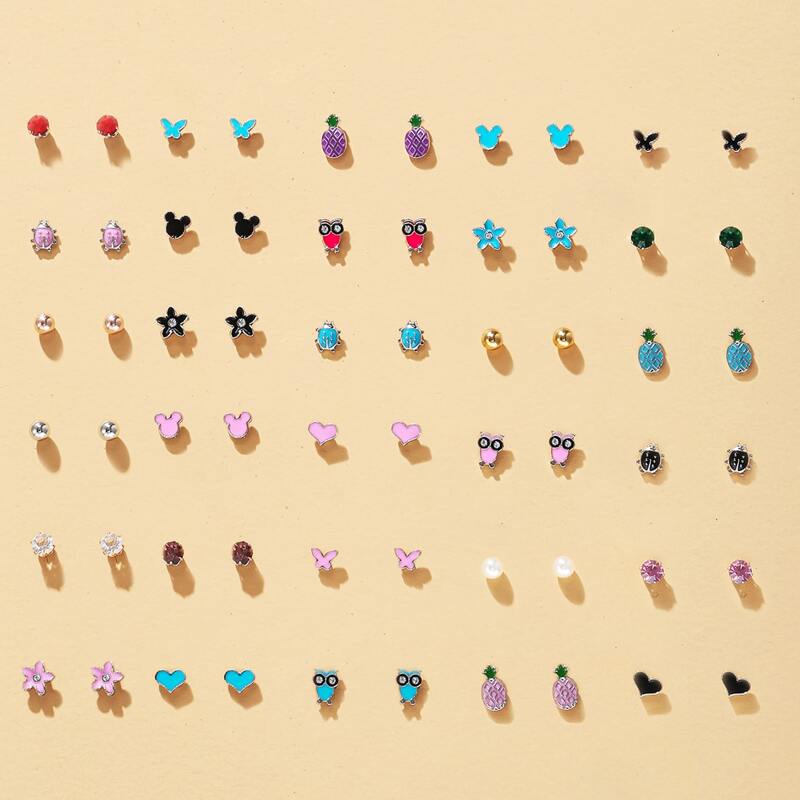 

30pairs Heart Shaped Earrings, Multicolor