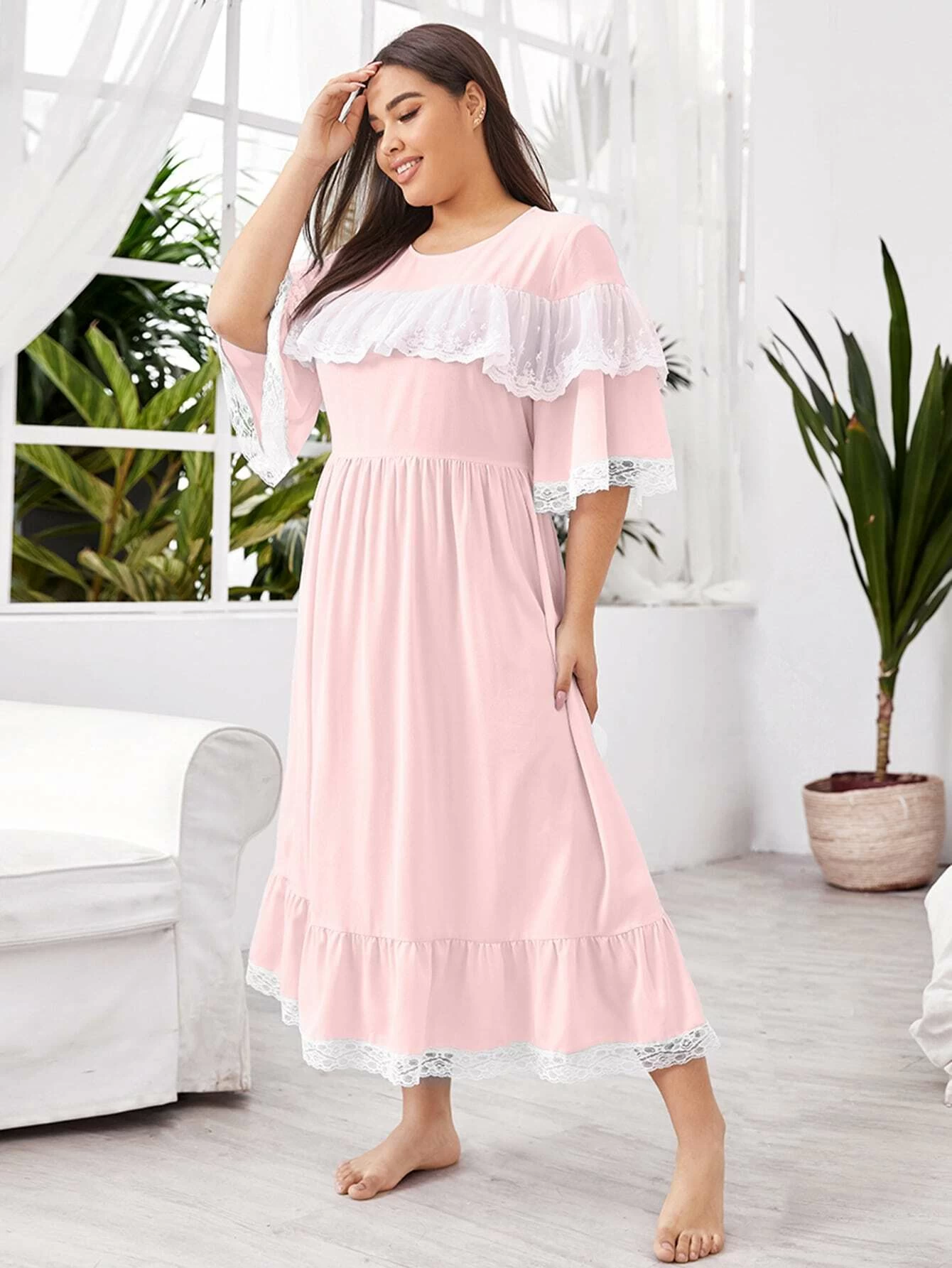 Shein Camison De Talla Grande Bordado Monocolor Bebe Rosa Dulce Moda De Mujer Shein Mexico