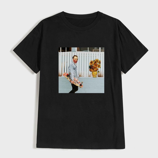 

Men Figure And Floral Print Tee, Black