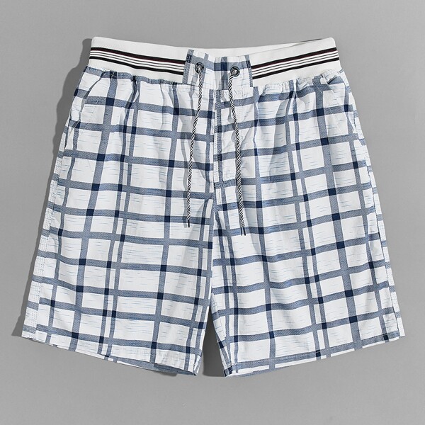 

Men Plaid Drawstring Waist Shorts, White