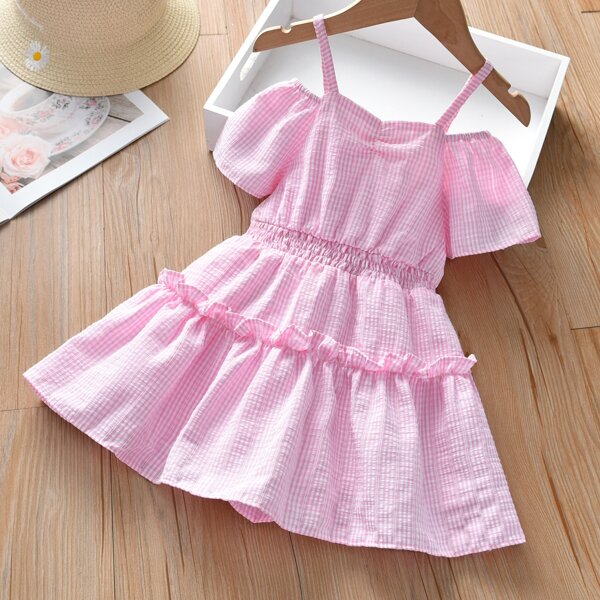 

Toddler Girls Cold Shoulder Gingham Print Dress, Multicolor