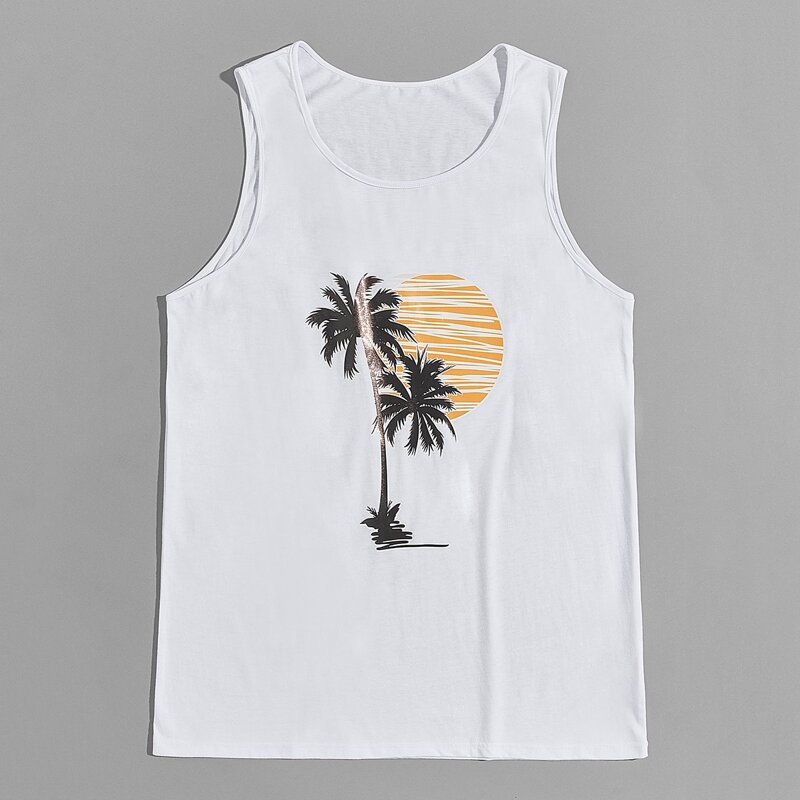 

Guys Tropical Print Tank Top, White