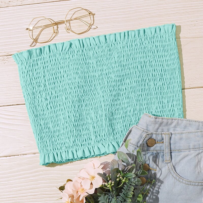 

Shirred Tube Top, Blue