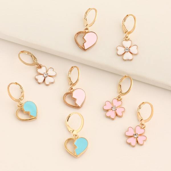 

4pairs Girls Flower Decor Drop Earrings, Multicolor