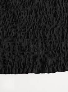 Puff Sleeve Shirred Chiffon Milkmaid Top - Black - View 3