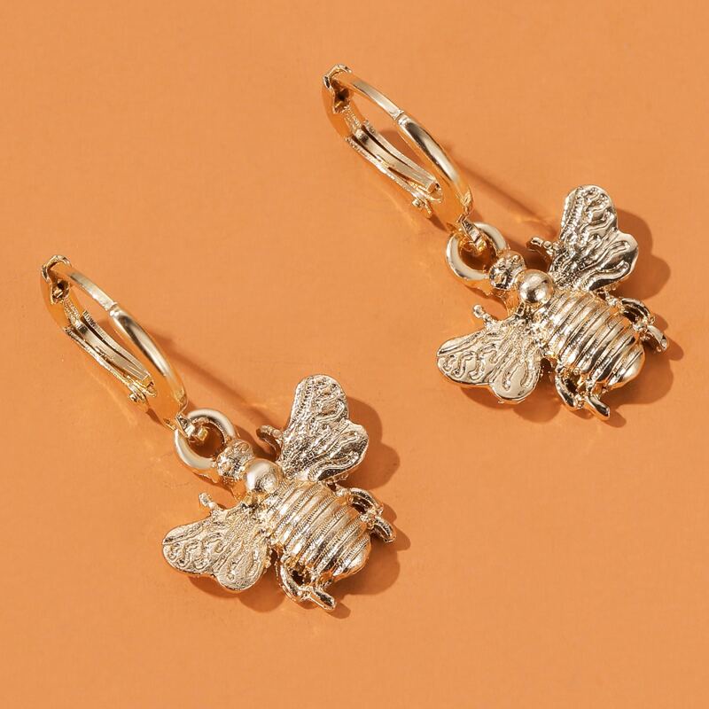 

Metal Bee Drop Earrings, Gold
