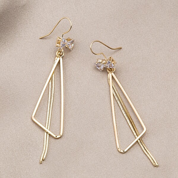 

Rhinestone Bow Geometric Drop Earrings, Gold